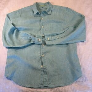 Tommy Bahama Shirt‎ Mens Large Blue Linen Long Sleeve Button Up